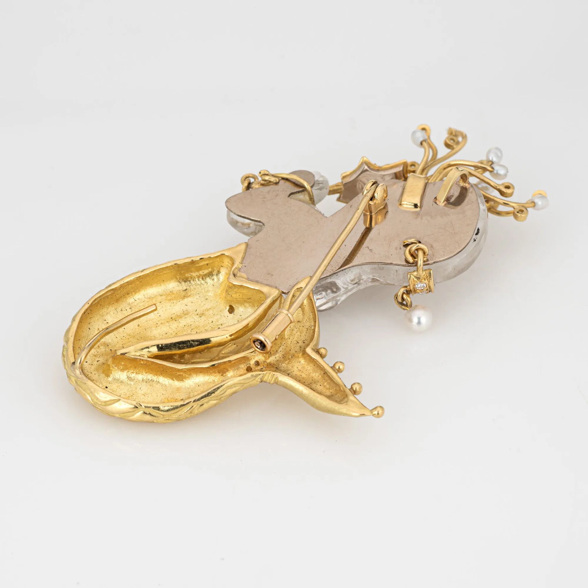 Rock Crystal Mermaid Pendant Estate 18k Yellow Gold Diamond Brooch Jewelry