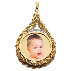 Roped Round w/ 9 Diamonds Photo Engraved Pendant Jewelry