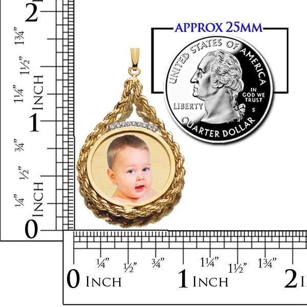 Roped Round w/ 9 Diamonds Photo Engraved Pendant Jewelry
