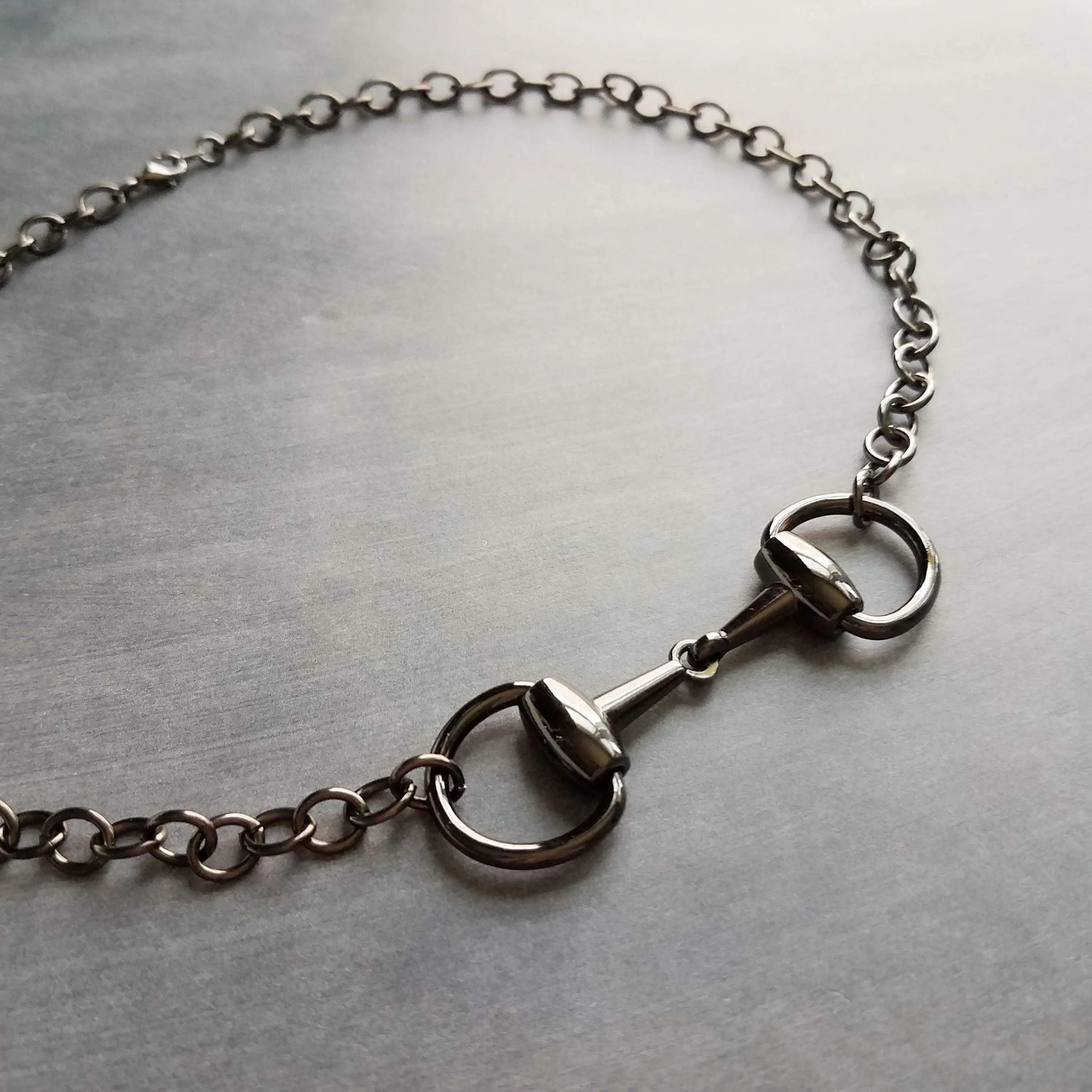 Rose Gold Snaffle Bit Necklace, chunky rose gold chain, equestrian necklace, rose gold horse necklace D ring thick rose gold paperclip chain