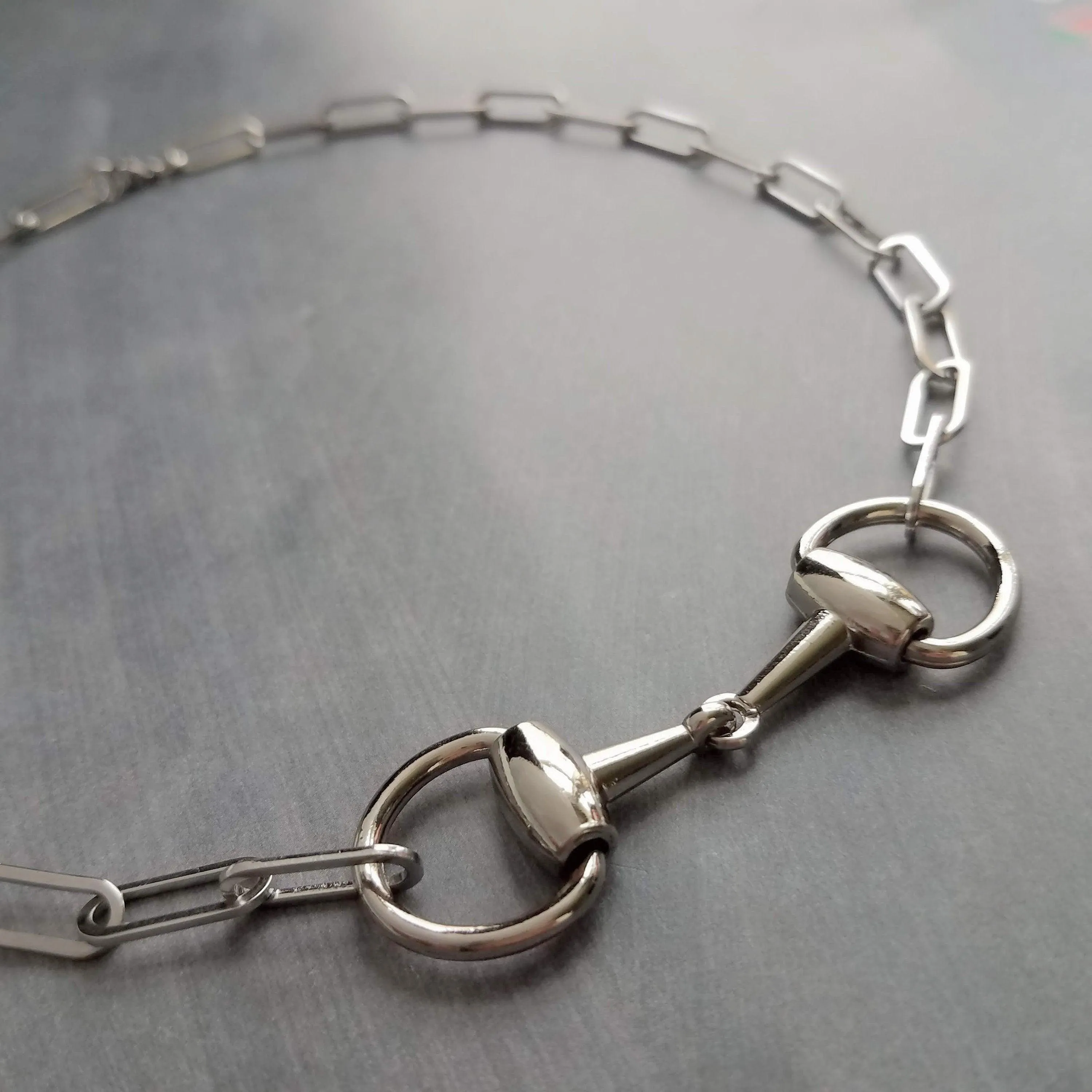 Rose Gold Snaffle Bit Necklace, chunky rose gold chain, equestrian necklace, rose gold horse necklace D ring thick rose gold paperclip chain