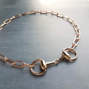 Rose Gold Snaffle Bit Necklace, chunky rose gold chain, equestrian necklace, rose gold horse necklace D ring thick rose gold paperclip chain