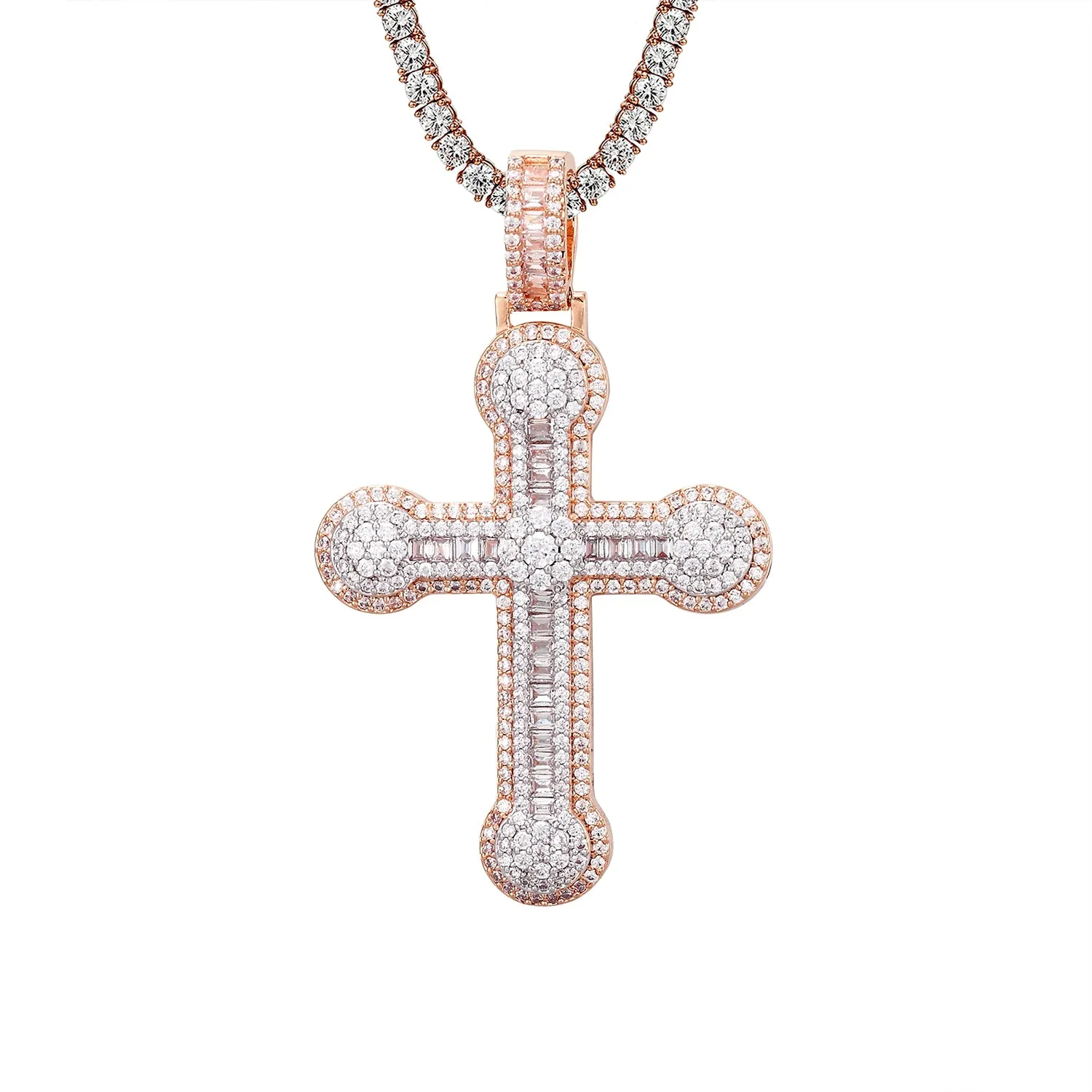 Rose Gold Tone Religious Holy Cross Sterling Silver Pendant