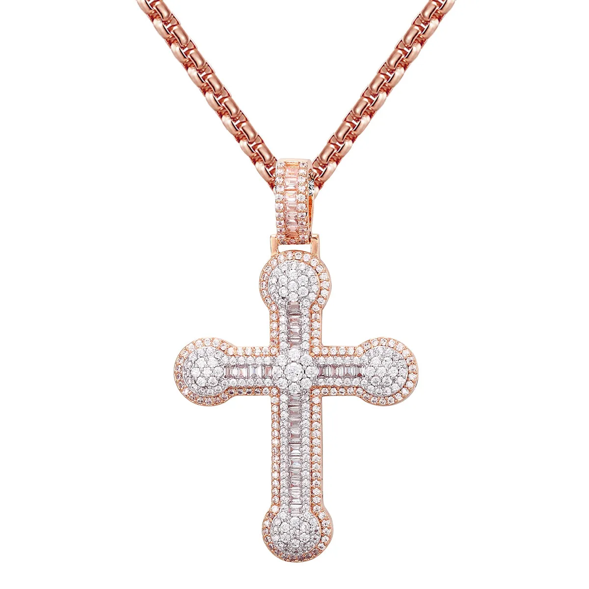 Rose Gold Tone Religious Holy Cross Sterling Silver Pendant
