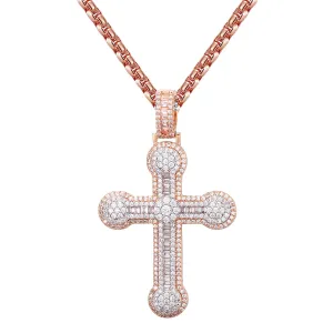 Rose Gold Tone Religious Holy Cross Sterling Silver Pendant