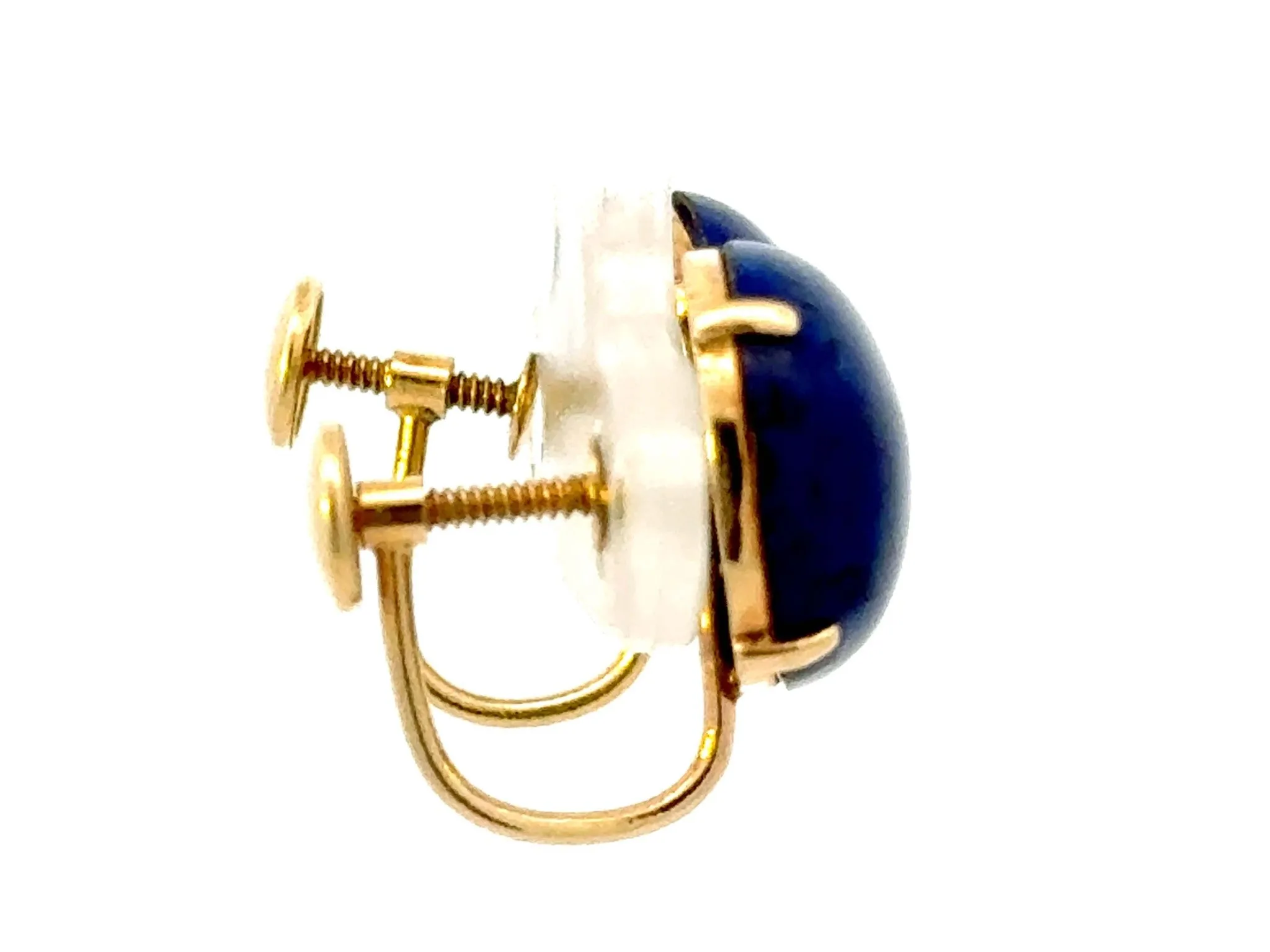 Round Cabochon Lapis Lazuli 14K Yellow Gold Earrings