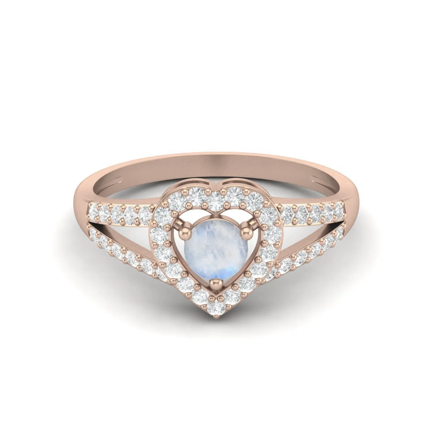 Round Heart Shape Moonstone Ring 925 Sterling Silver Solitaire Wedding Love Gift Ring