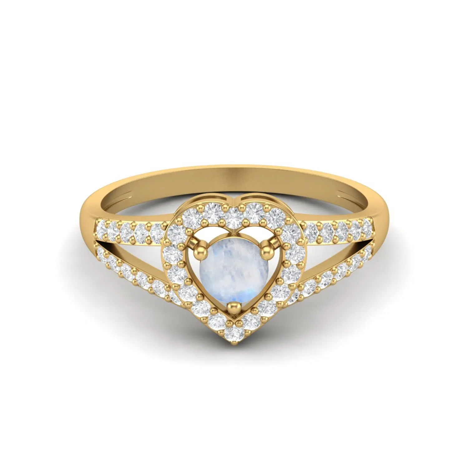 Round Heart Shape Moonstone Ring 925 Sterling Silver Solitaire Wedding Love Gift Ring