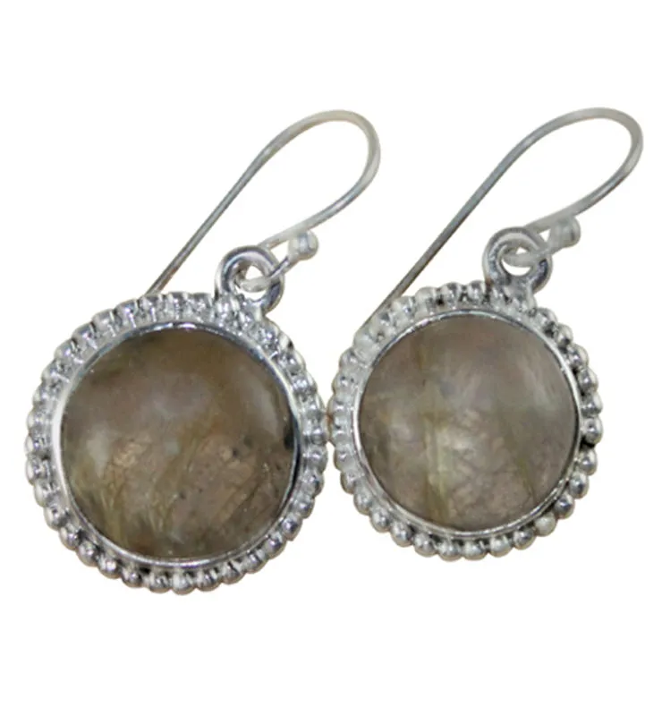 Round Rutile Drop Earrings