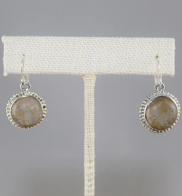 Round Rutile Drop Earrings