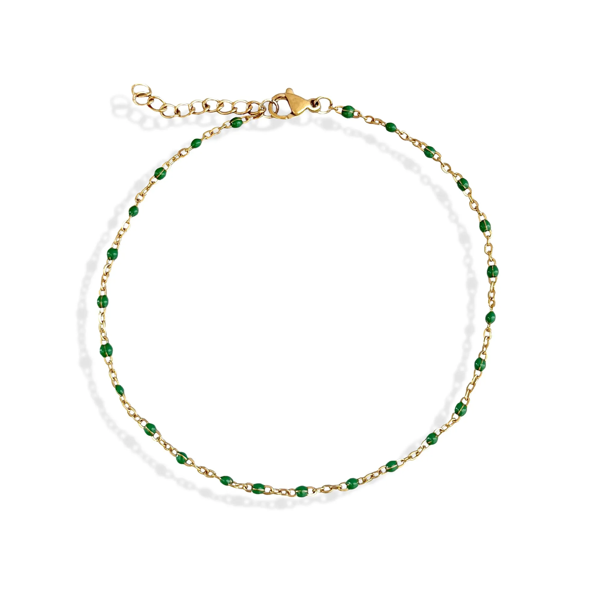 ROXIE DAINTY GOLD GREEN BEAD CHAIN ANKLET