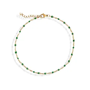 ROXIE DAINTY GOLD GREEN BEAD CHAIN ANKLET