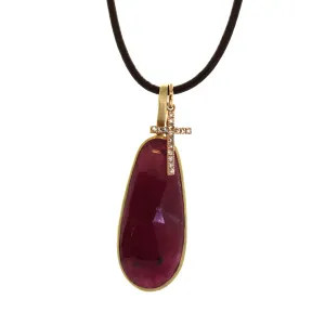 Ruby & Diamond Cross Leather Necklace