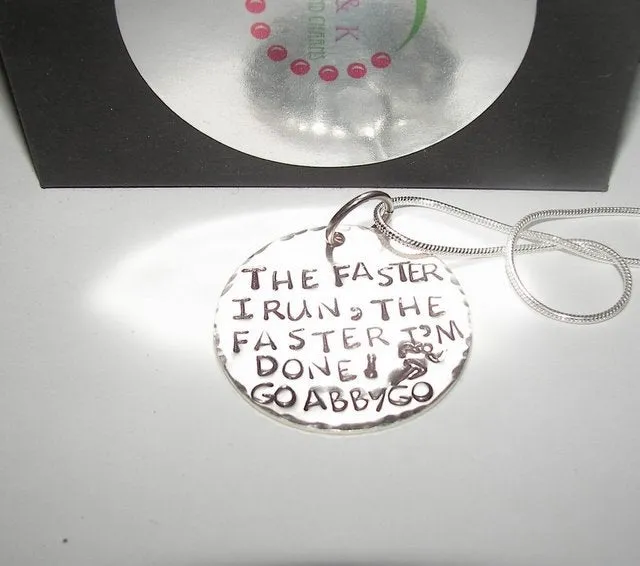 Runners necklace. Gift for runners , marathon gift, Hand stamped jewelry,  personalized jewelry, Custom mommy necklace
