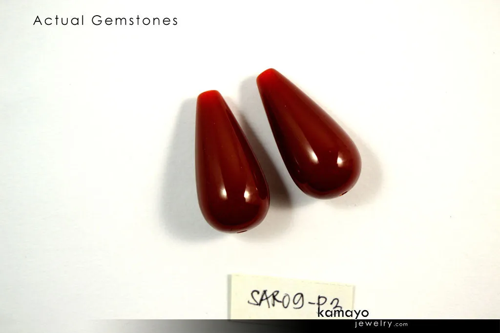 SARD EARRINGS - Large Drop Ear Rings for Women - Red Teardrop Pendant - 14K Gold Filled Leverback