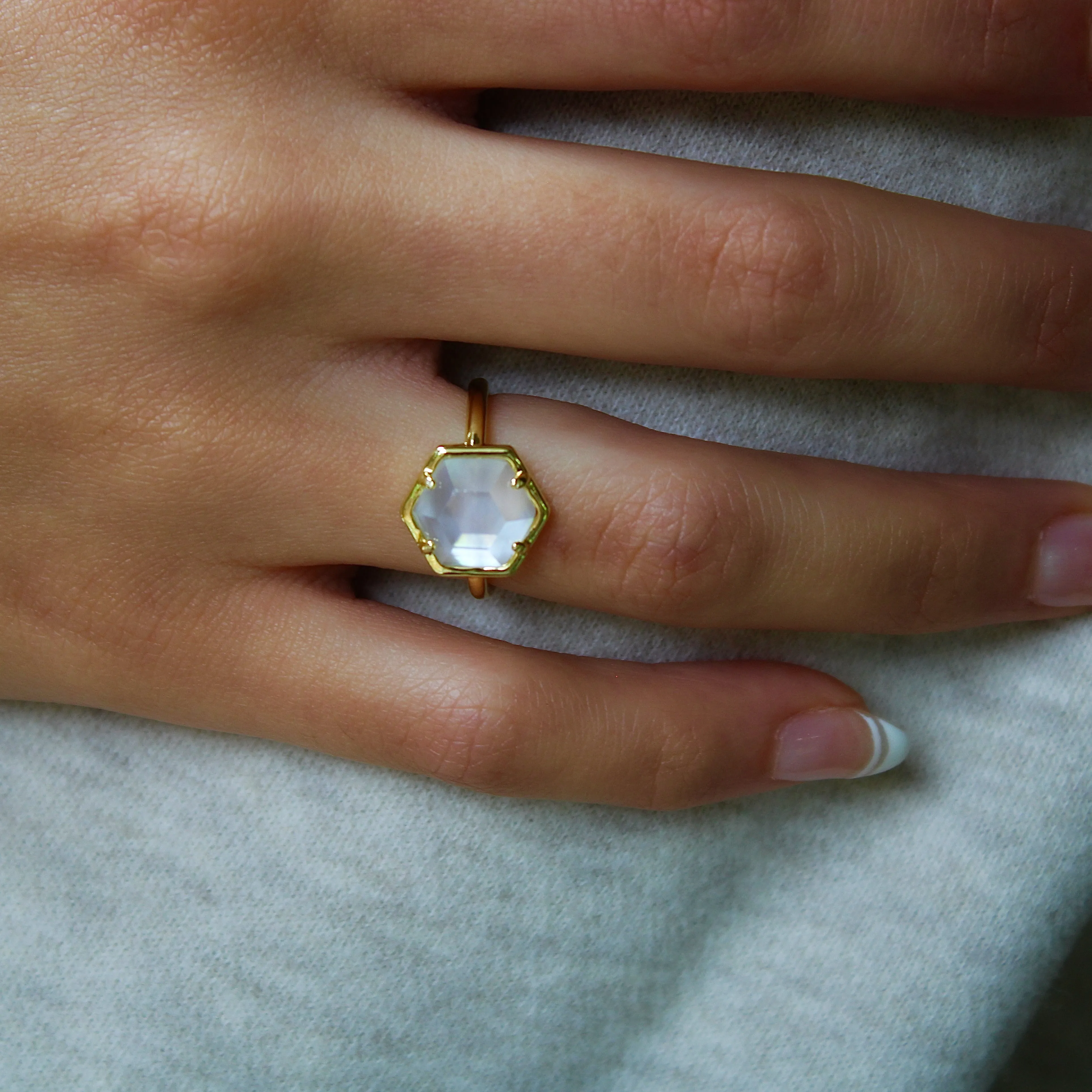 Sashi Mother of Pearl Hexagon Ring