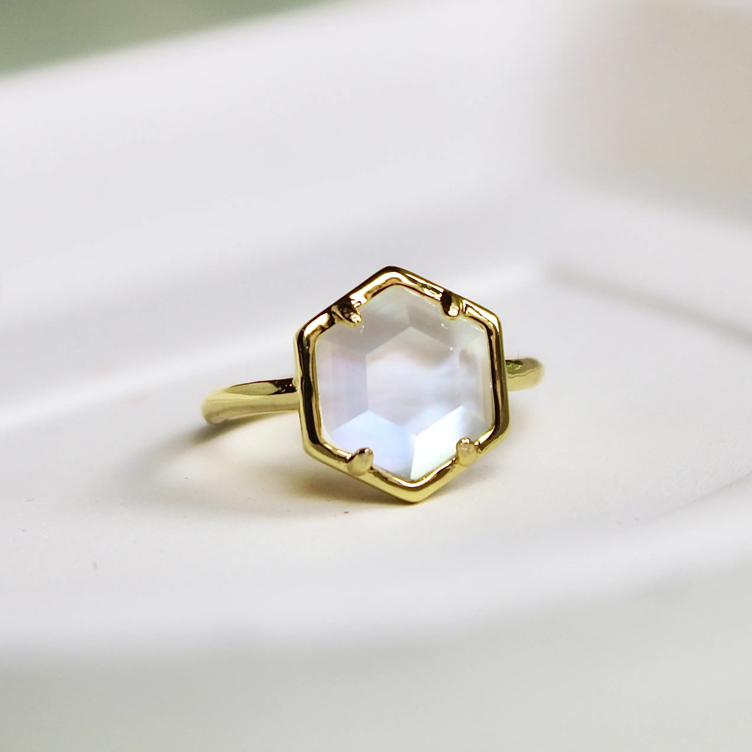 Sashi Mother of Pearl Hexagon Ring