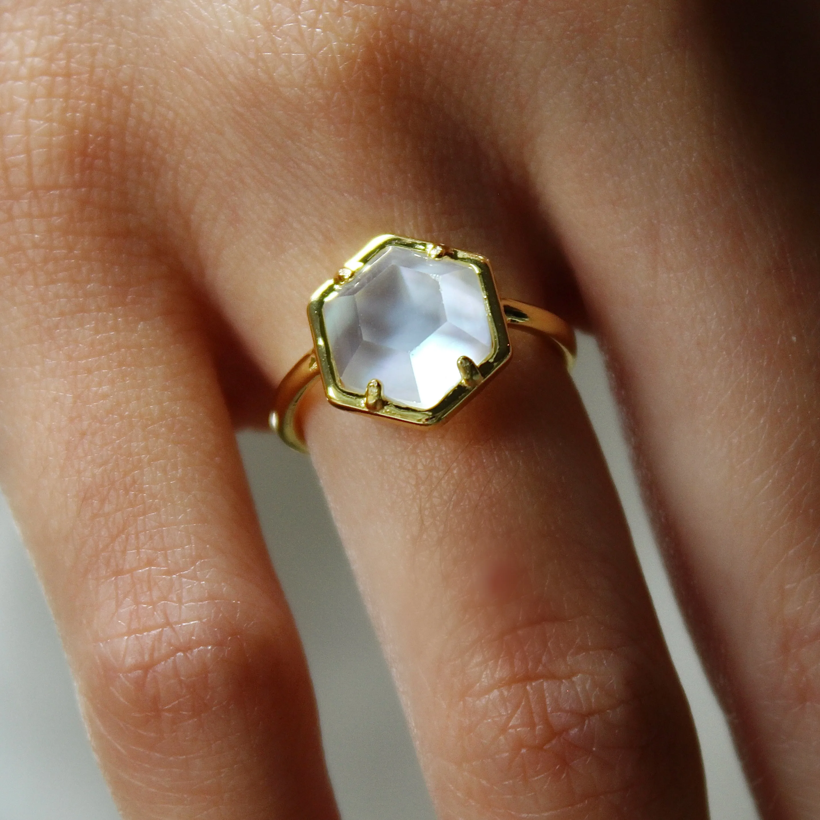 Sashi Mother of Pearl Hexagon Ring