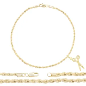 Scissors Pendant 14K Anklet Gold Filled Cubic Zirconia Charm Rope Chain Set 10" Women Jewelry