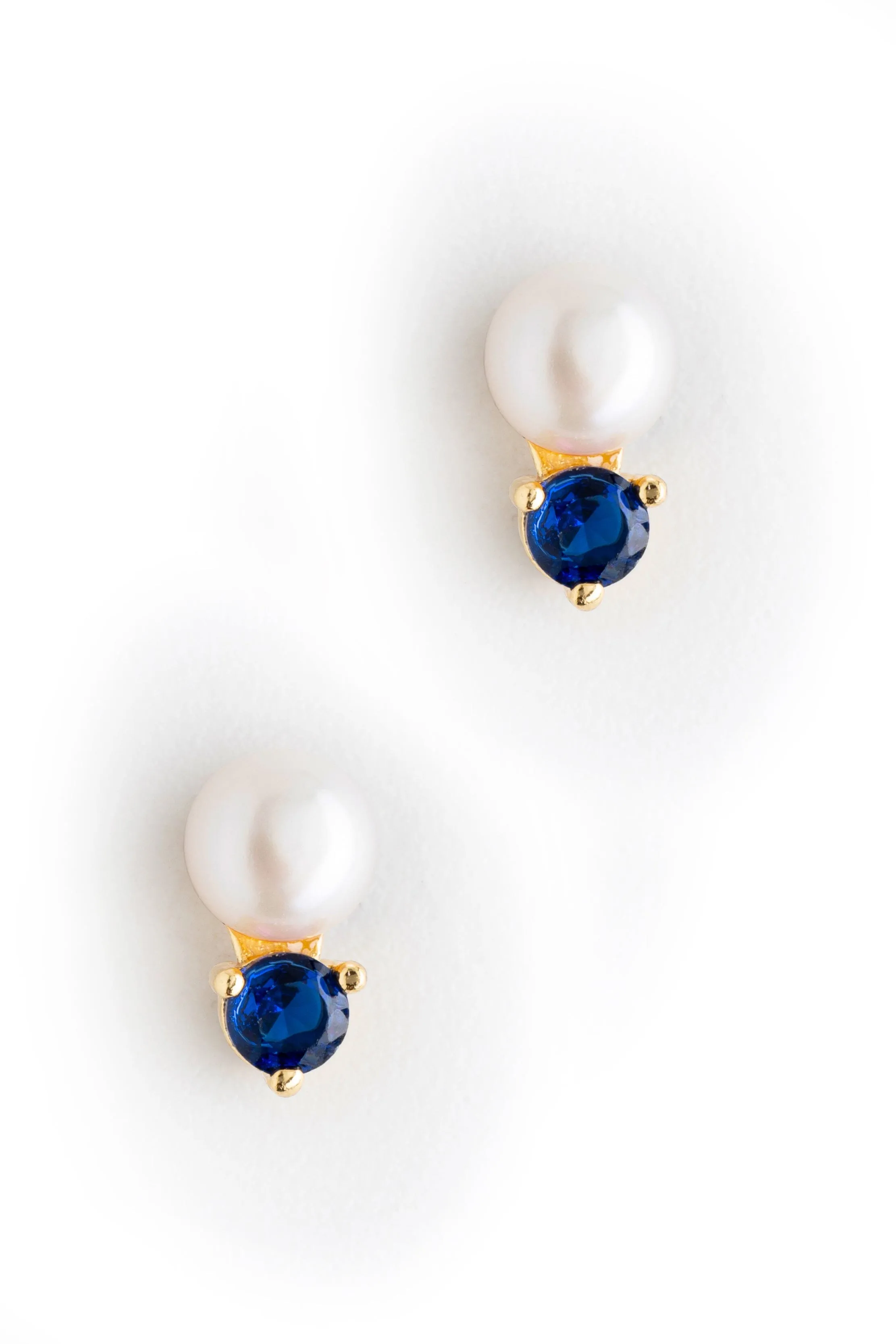 September Pearl Sapphire Stud Earrings
