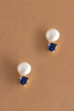 September Pearl Sapphire Stud Earrings