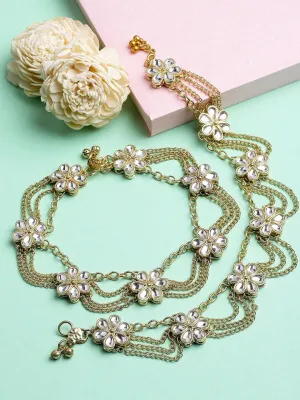 Set Of 2 Gold-Plated White Kundan-Studded Anklets