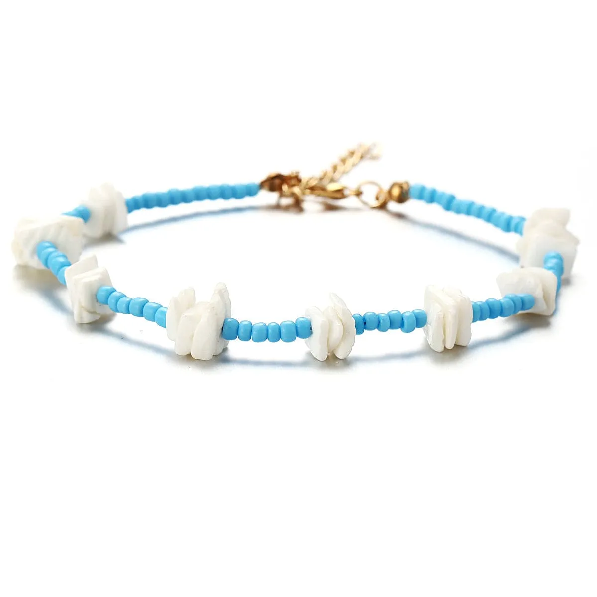 Shell & Howlite 18K Gold-Plated Beaded Station Anklet