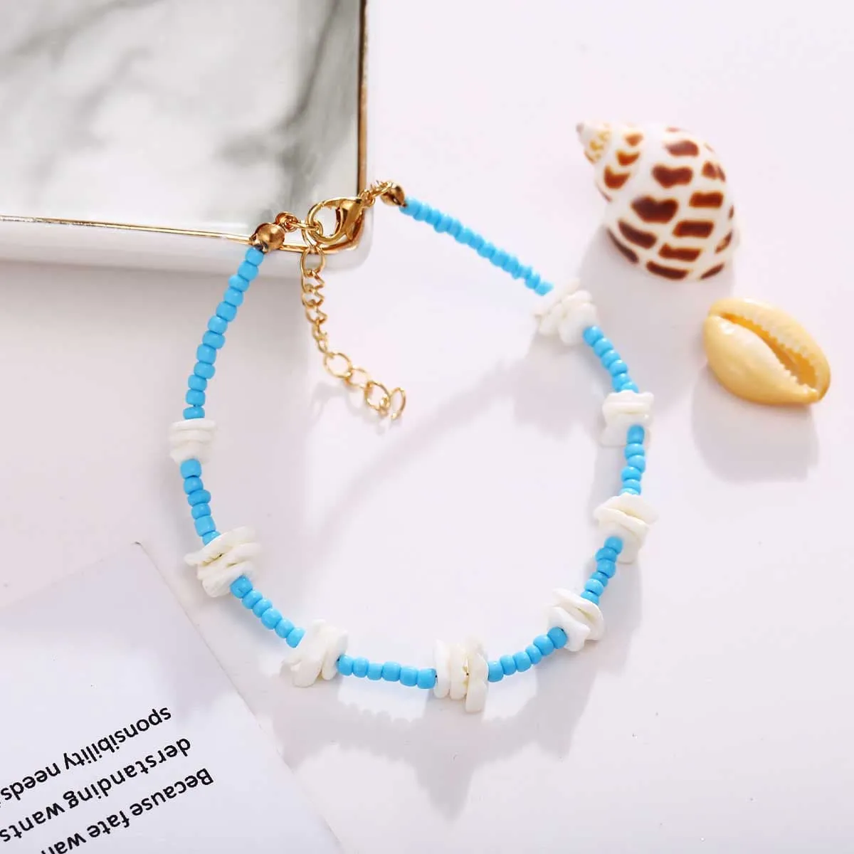 Shell & Howlite 18K Gold-Plated Beaded Station Anklet
