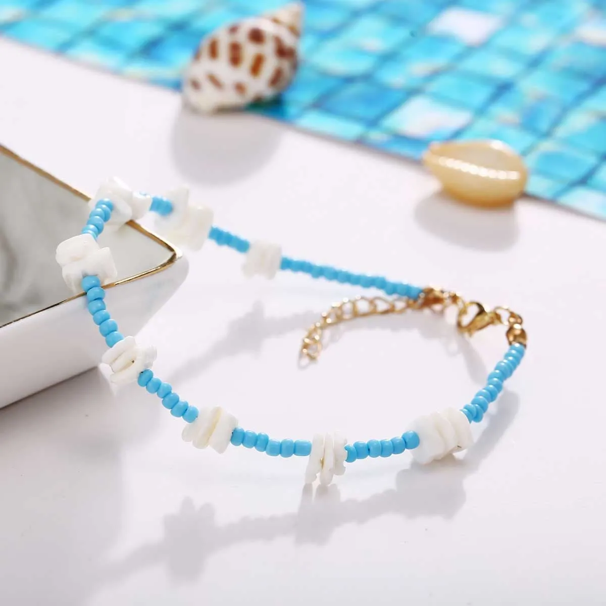Shell & Howlite 18K Gold-Plated Beaded Station Anklet