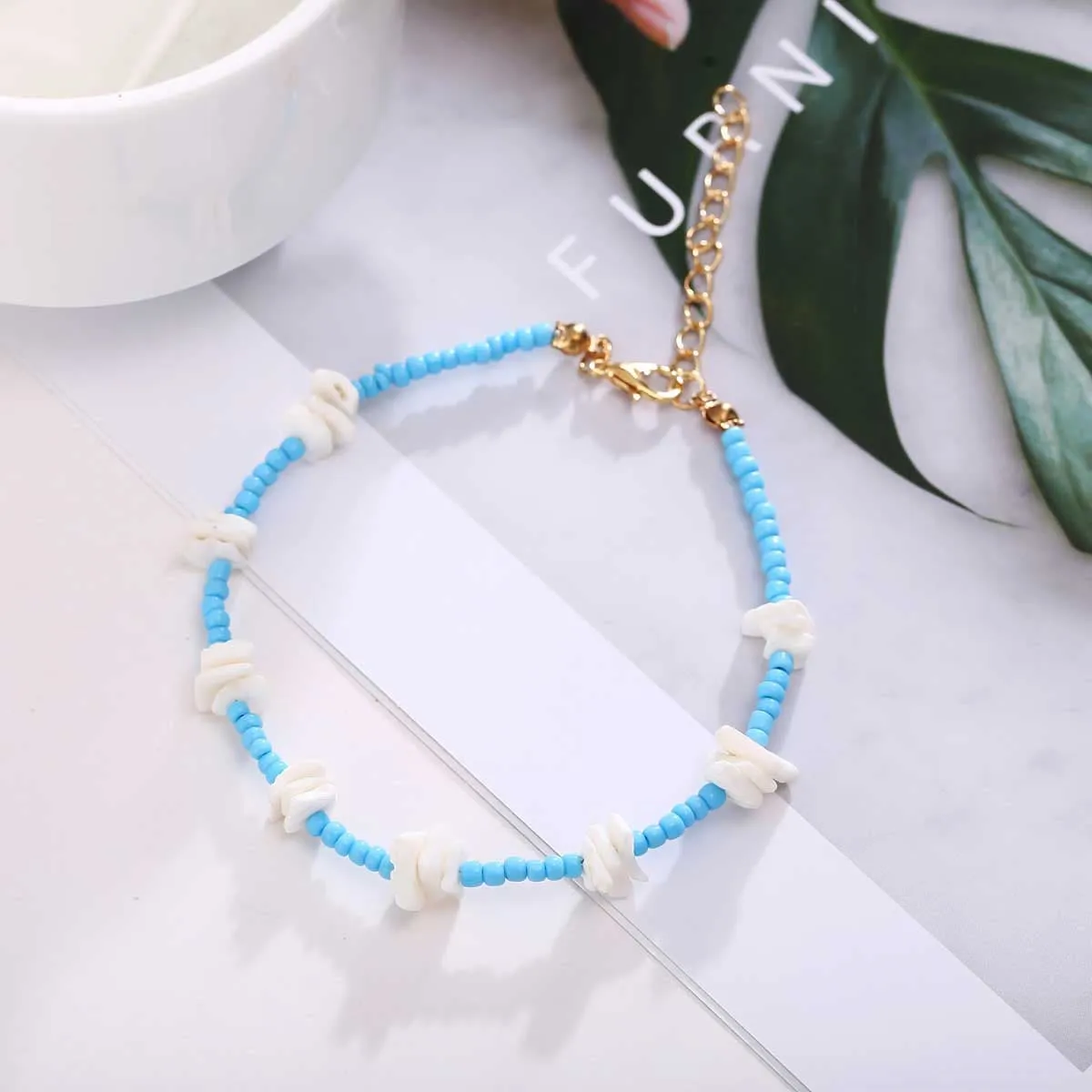 Shell & Howlite 18K Gold-Plated Beaded Station Anklet