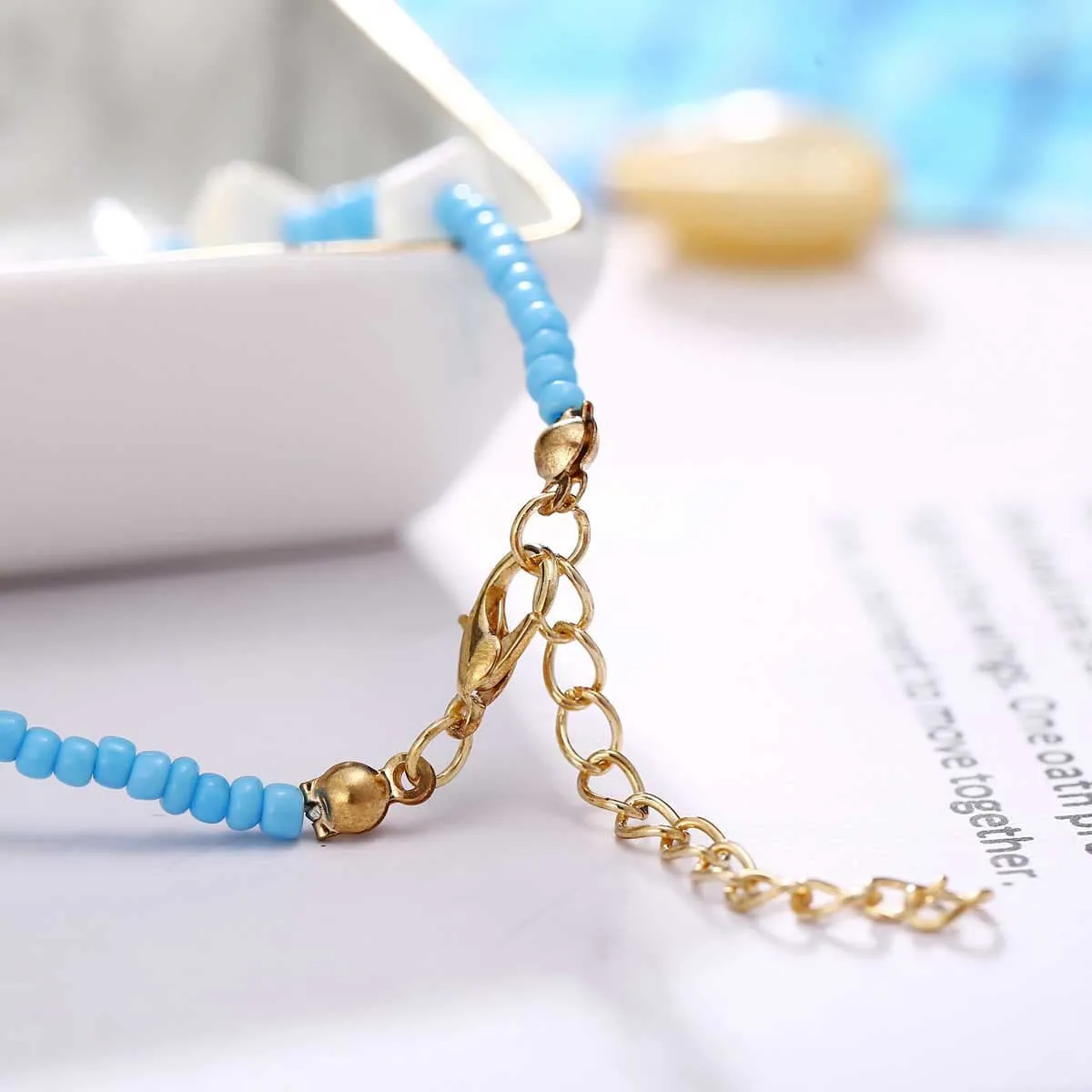 Shell & Howlite 18K Gold-Plated Beaded Station Anklet