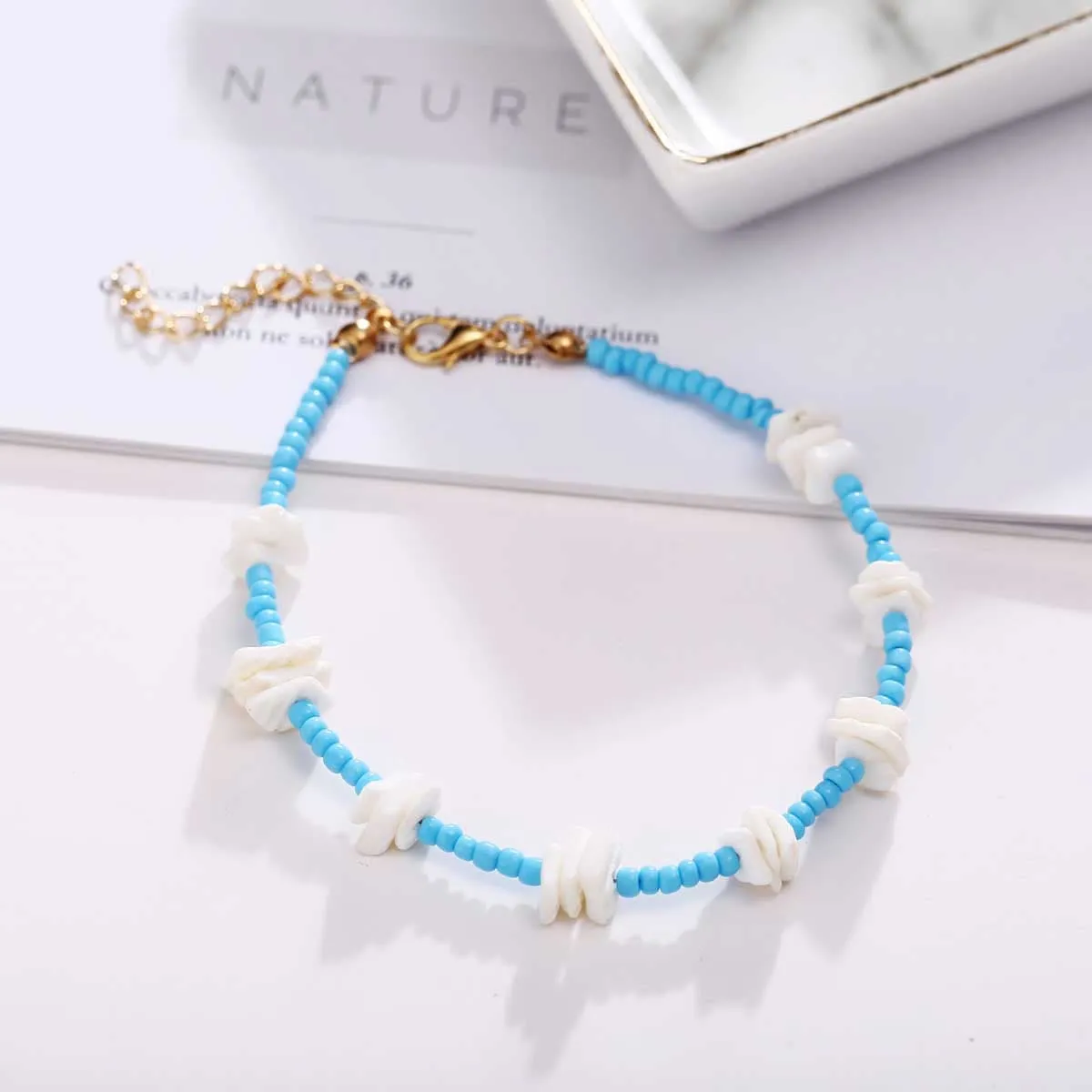 Shell & Howlite 18K Gold-Plated Beaded Station Anklet