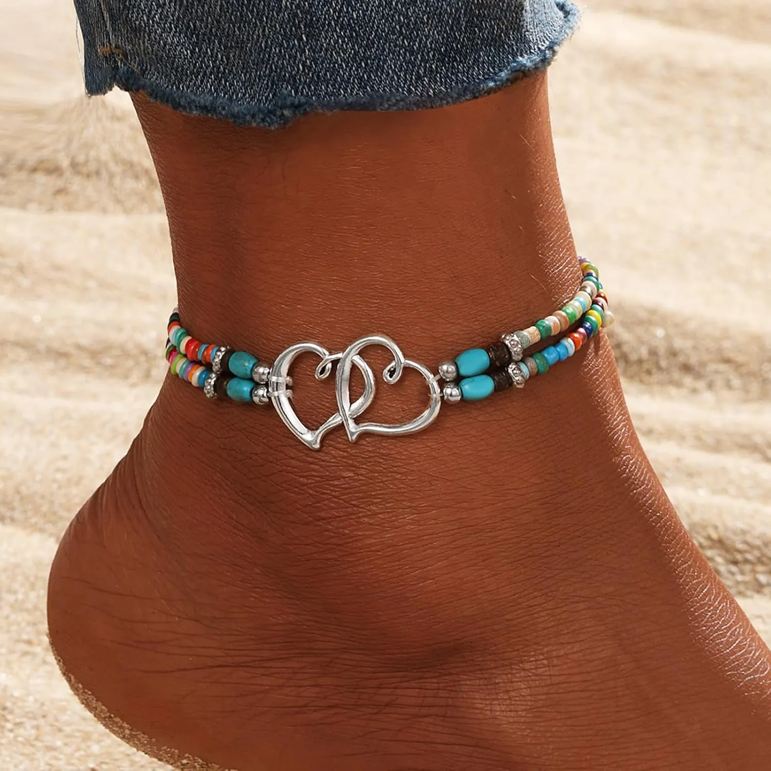 Shell Ankle Bracelet Set for Women, 14K Gold Boho Bead Adjustable Anklet, Hawaiian Beach Seashell Pearl Heart Starfish Conch Foot Jewelry Gifts