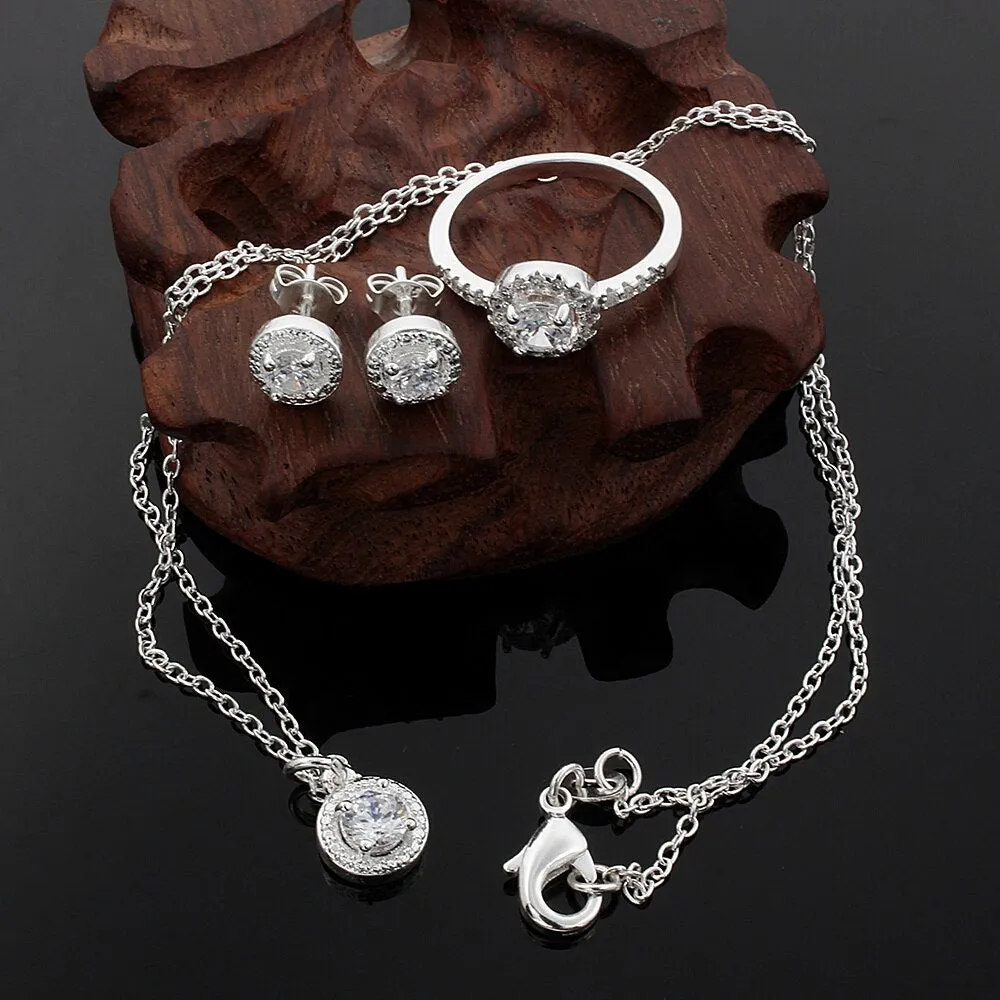 Shiny White Gemstones jewelry Set silver women Jewelry
