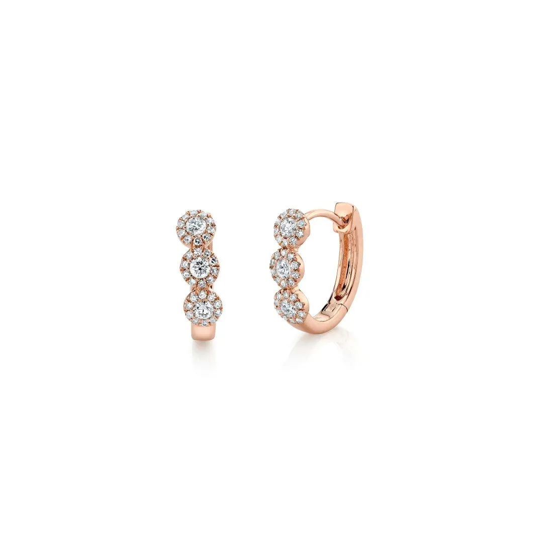 Shy Creation Triple Pave Diamond Circles Huggie Earrings