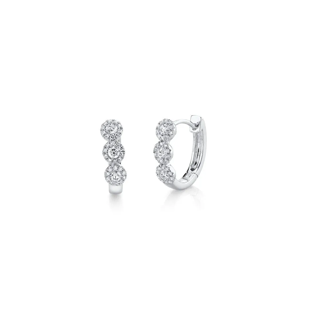 Shy Creation Triple Pave Diamond Circles Huggie Earrings