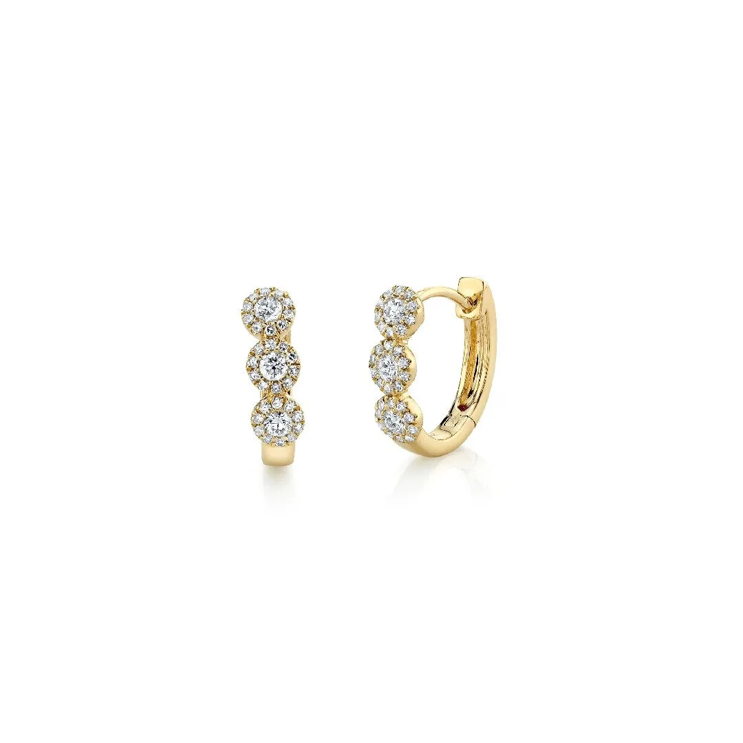 Shy Creation Triple Pave Diamond Circles Huggie Earrings