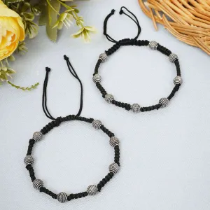 Silver Beaded Black Thread Anklets