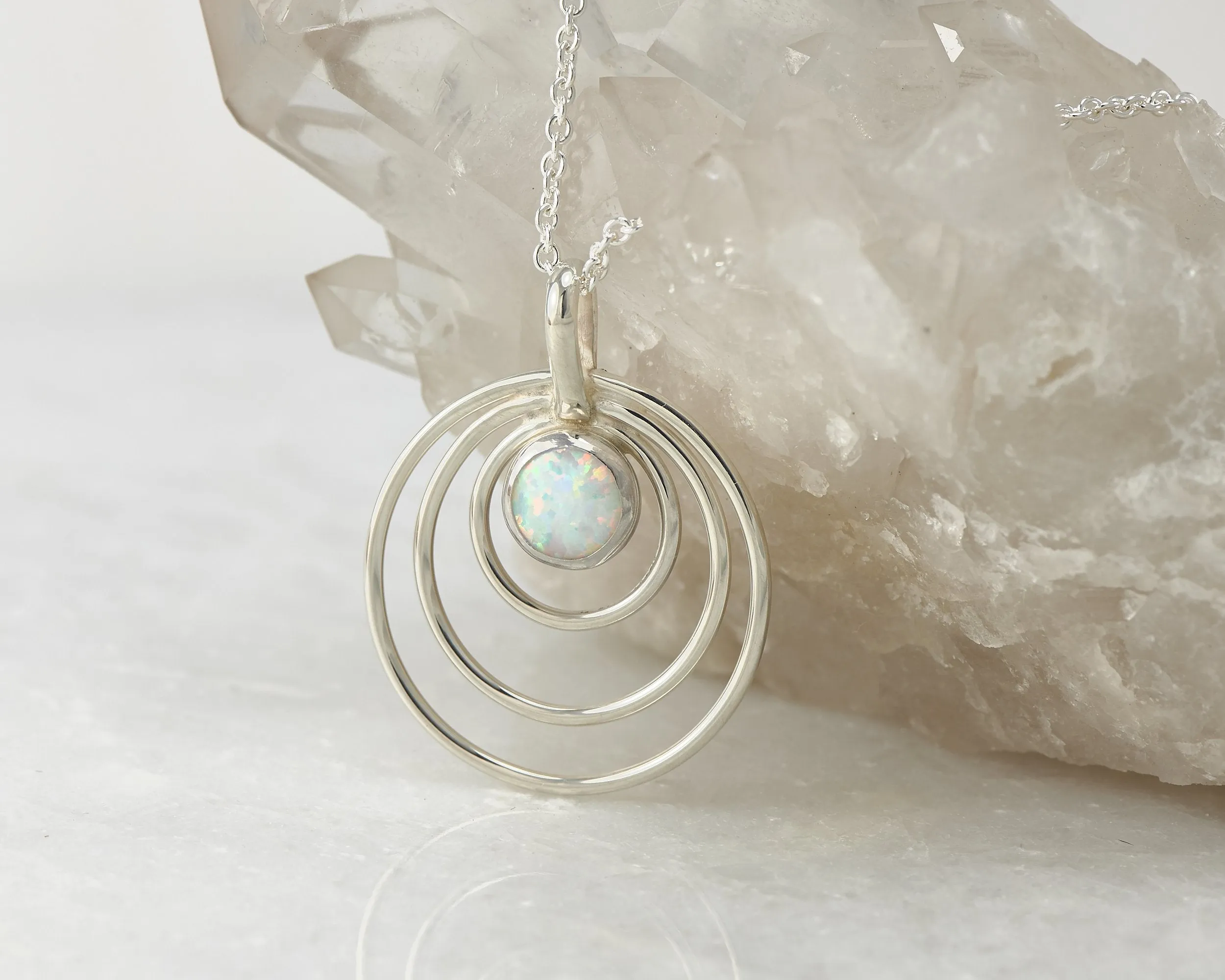 Silver Circles Opal Necklace