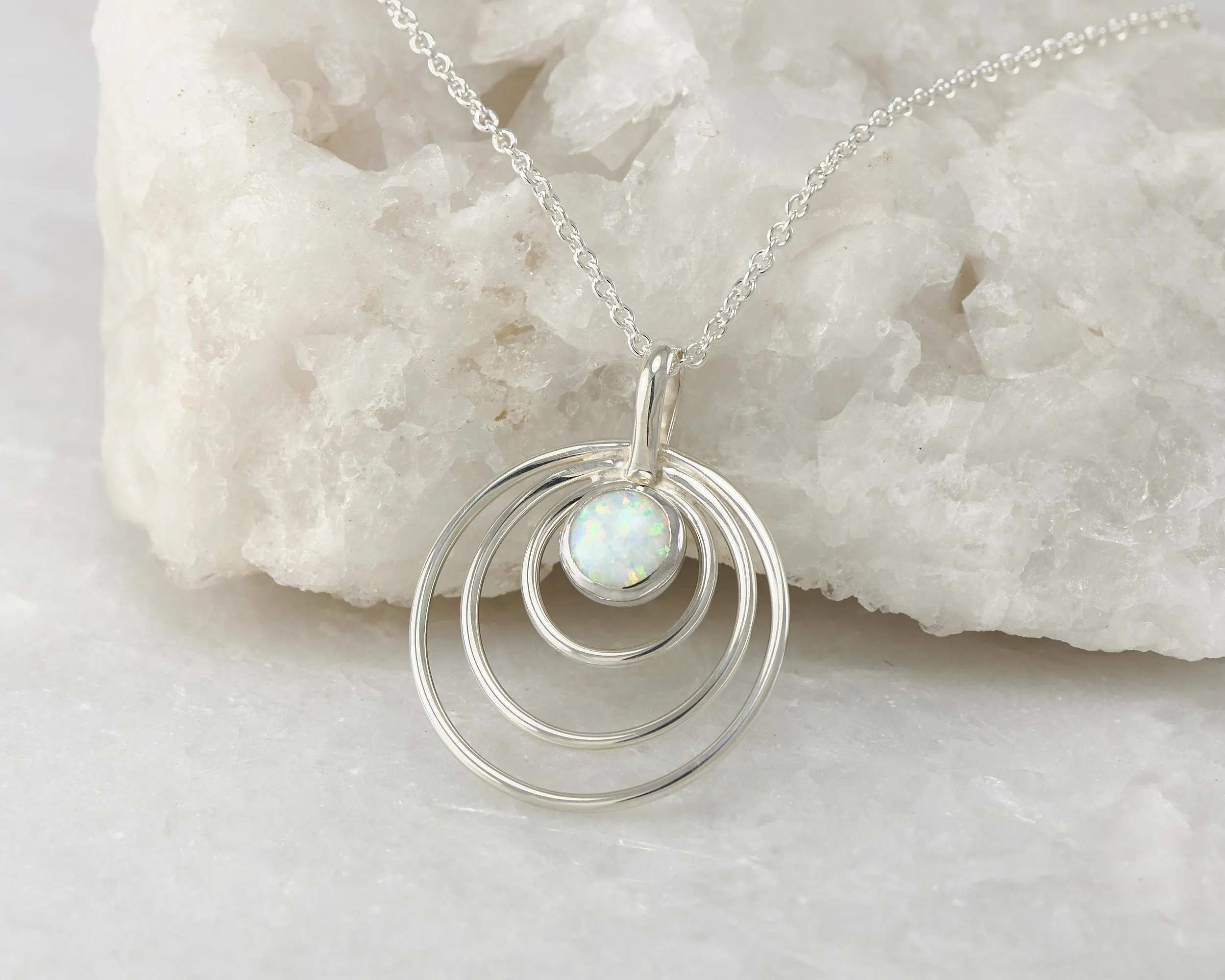 Silver Circles Opal Necklace