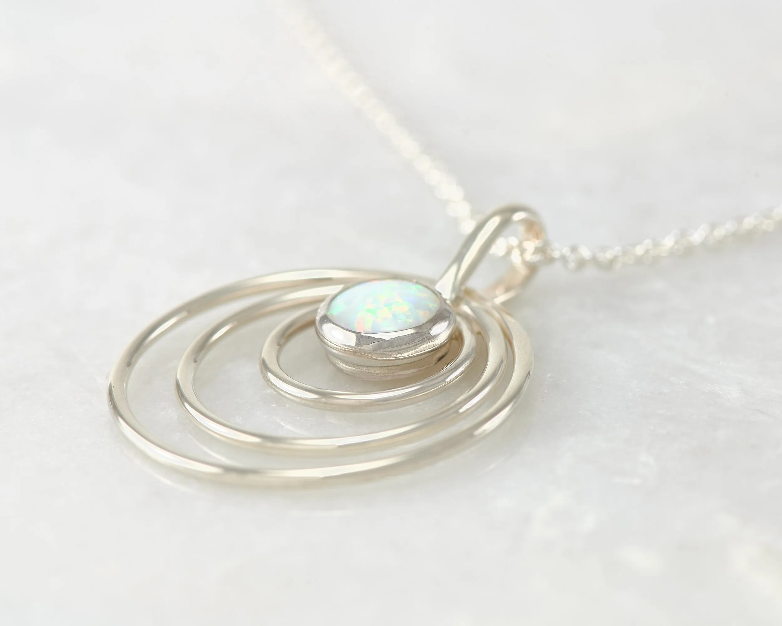 Silver Circles Opal Necklace