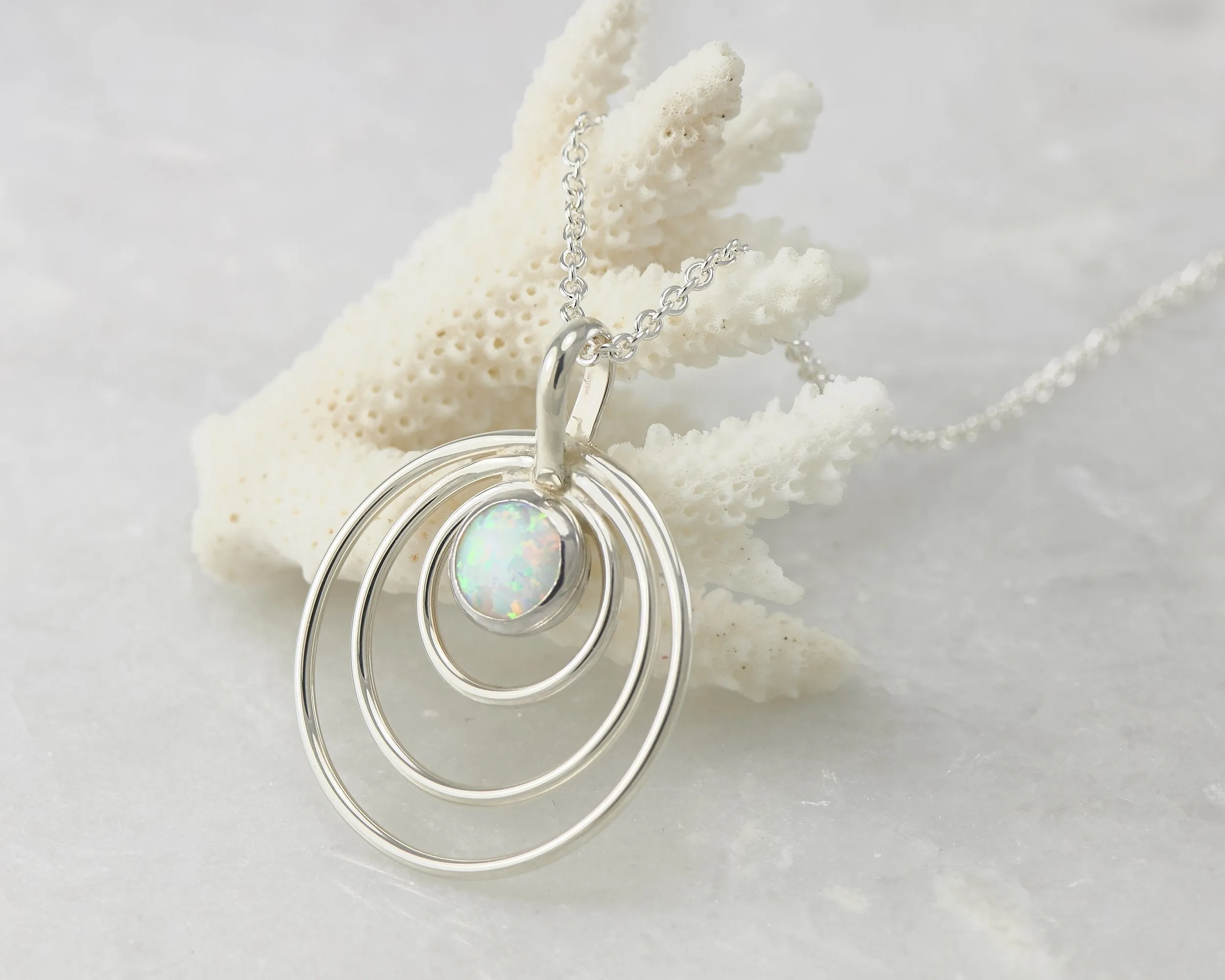 Silver Circles Opal Necklace