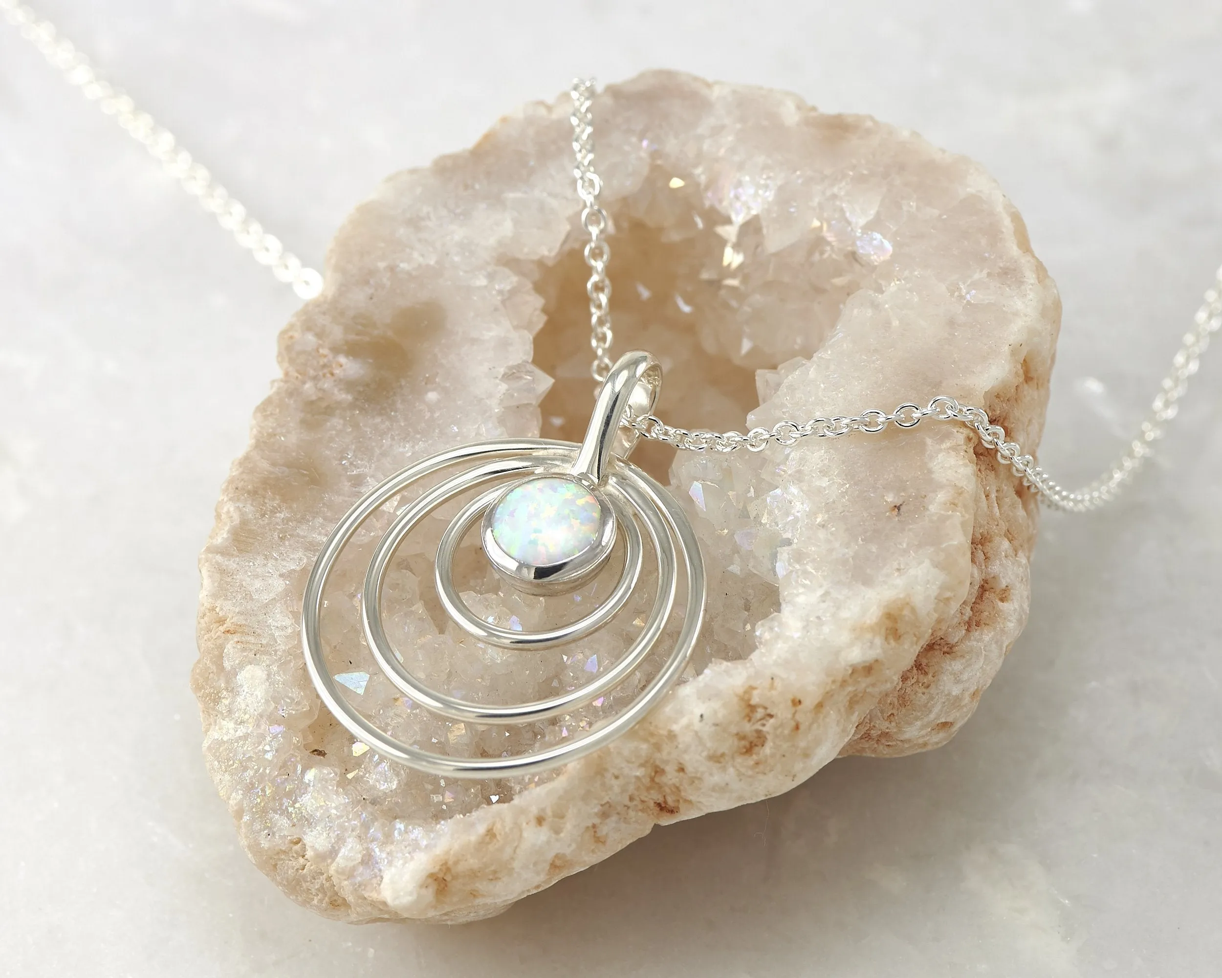 Silver Circles Opal Necklace
