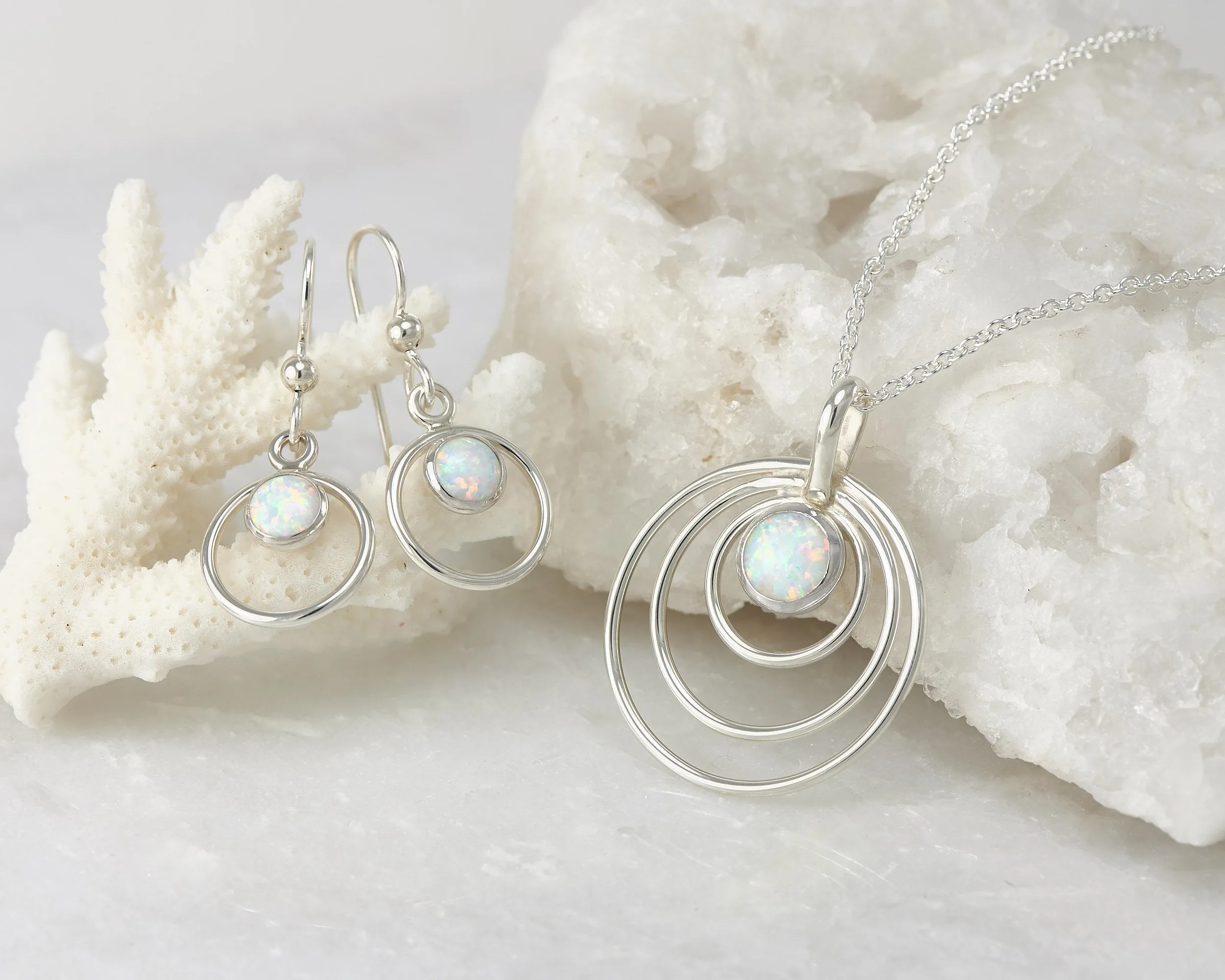 Silver Circles Opal Necklace