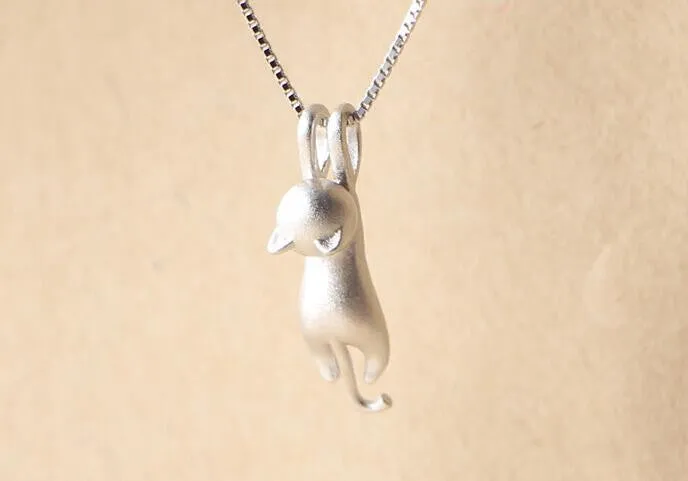Silver Colored Hanging Cat Necklace