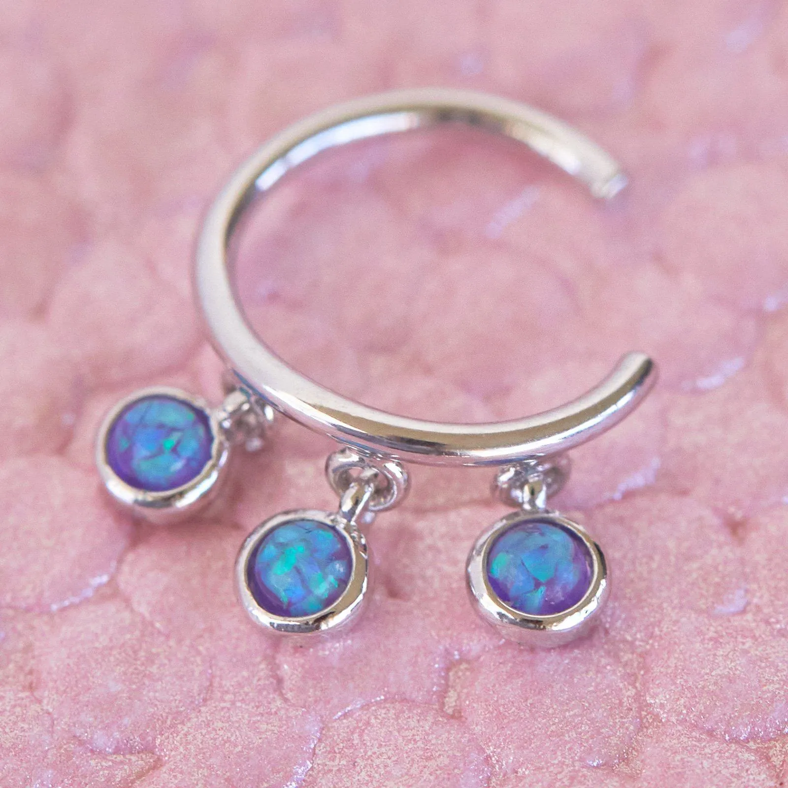 Silver Dangling Opals Ear Cuff