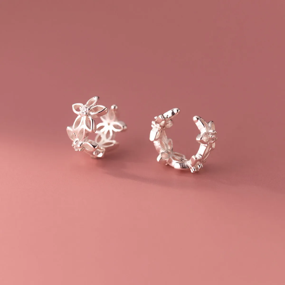 Silver Flower Cuff/Solid Silver Cuff/Ear Climber Cuff Earrings-SS063
