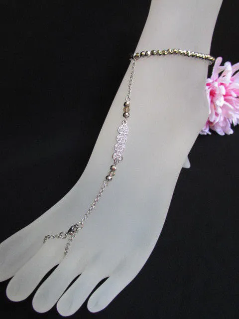 Silver Metal Casual Trendy Anklet Foot Thin Chain Small hearts Clear Rhinestones
