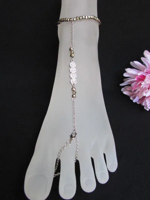 Silver Metal Casual Trendy Anklet Foot Thin Chain Small hearts Clear Rhinestones