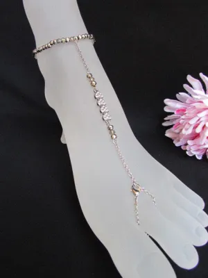 Silver Metal Casual Trendy Anklet Foot Thin Chain Small hearts Clear Rhinestones